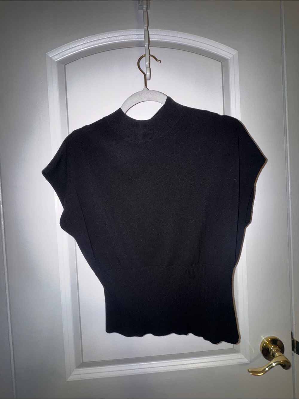 Black Short-Sleeve Mock Neck Knit Top